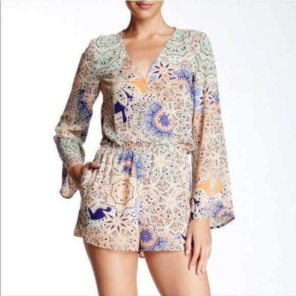 DR2 Pants - DR2 Patchwork Boho Crochet Long Sleeve Romper - Size X-Small (XS)